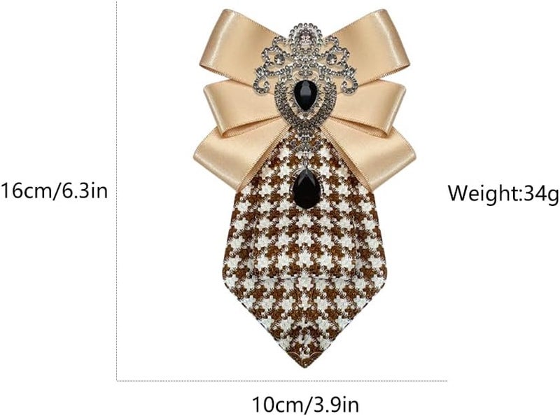Dtja Men's Teardrop Rhinestone Bow Pre-Tied Brooch for Unisex Elegant Crystal Satin Fabric Houndstooth Ribbon Neck Tie Brooches Lapel Pins Wedding Prom Party Costume Bow Tie - Image 5